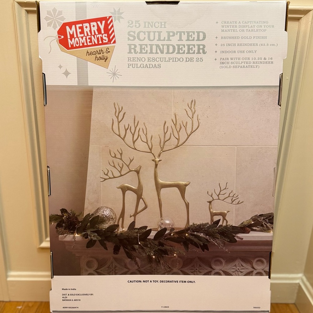 Merry Moments Brushed Gold Sculpted Reindeer, 1 Tall Reindeer - Picture 2 of 10